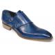 Duca Di Matiste "Vergato" Ocean Blue Genuine Italian Calf Leather Monk Strap Dress Shoes.